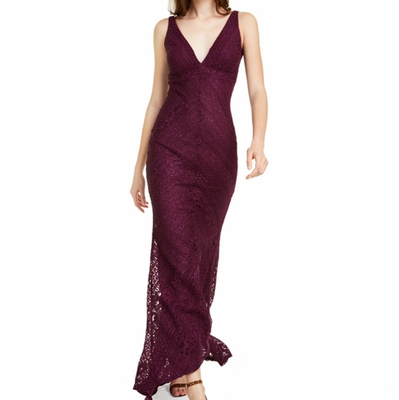 🆕 Glitter Lace Plunge Formal Gown Dress Purple - Picture 4 of 6
